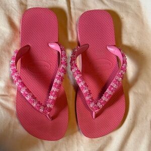 Havaianas Pink Beaded Flip Flops, size 9